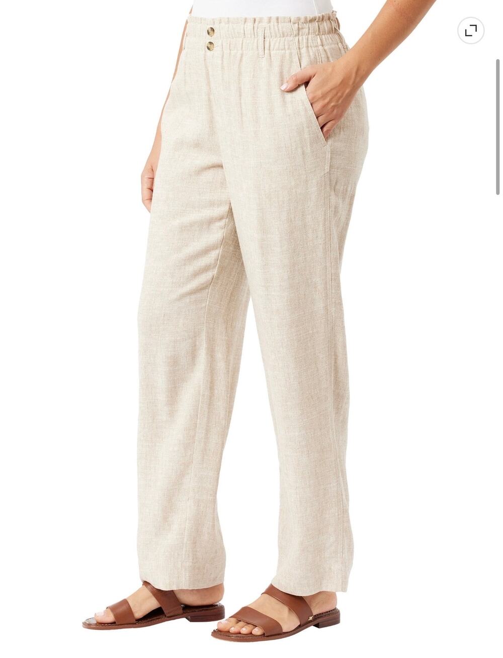 BRIGGS High Waist Wide Leg Pants Pull On Tan Beige Size Small Linen Blend